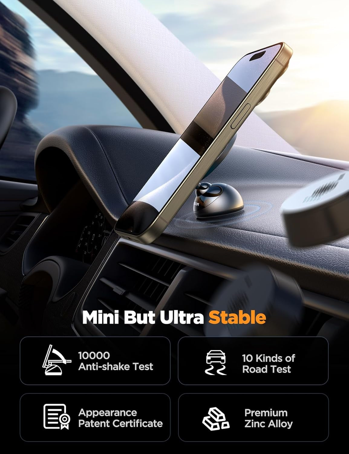 All-Metal MagSafe Car Mount - Ultra-Strong Magnetic Phone Holder for iPhone 16/15/14/13/12, Perfect for Dash Installation