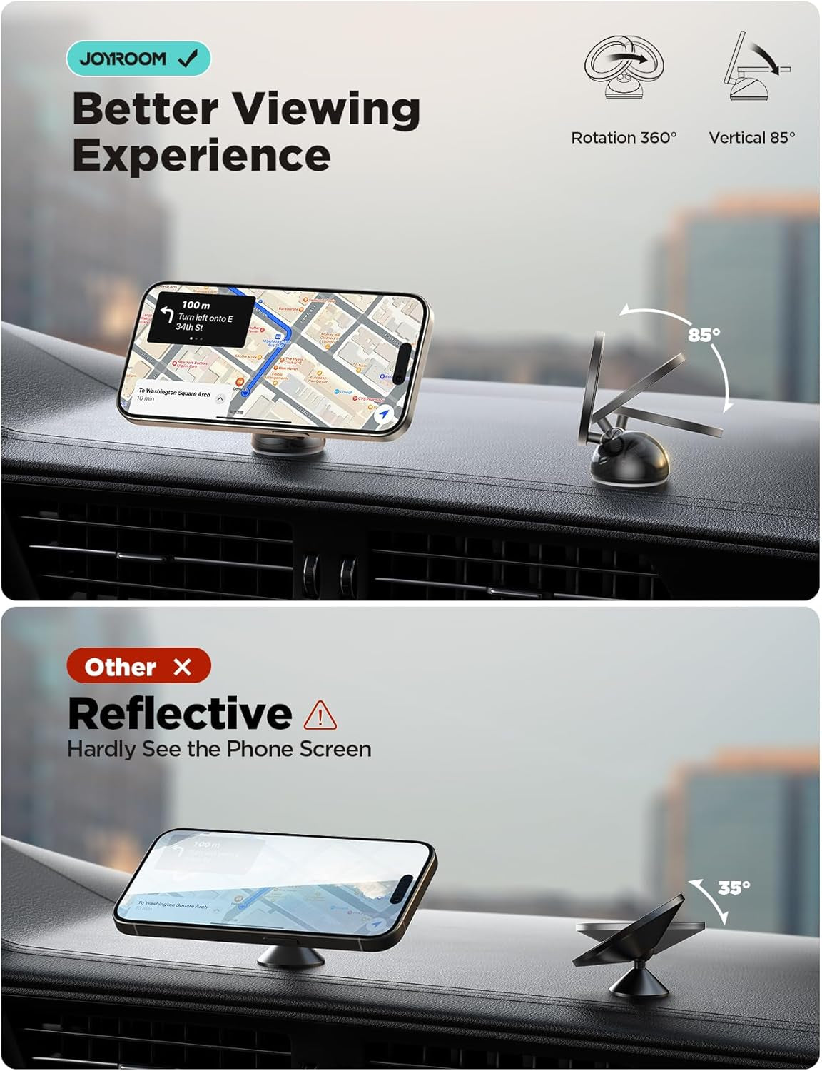 All-Metal MagSafe Car Mount - Ultra-Strong Magnetic Phone Holder for iPhone 16/15/14/13/12, Perfect for Dash Installation