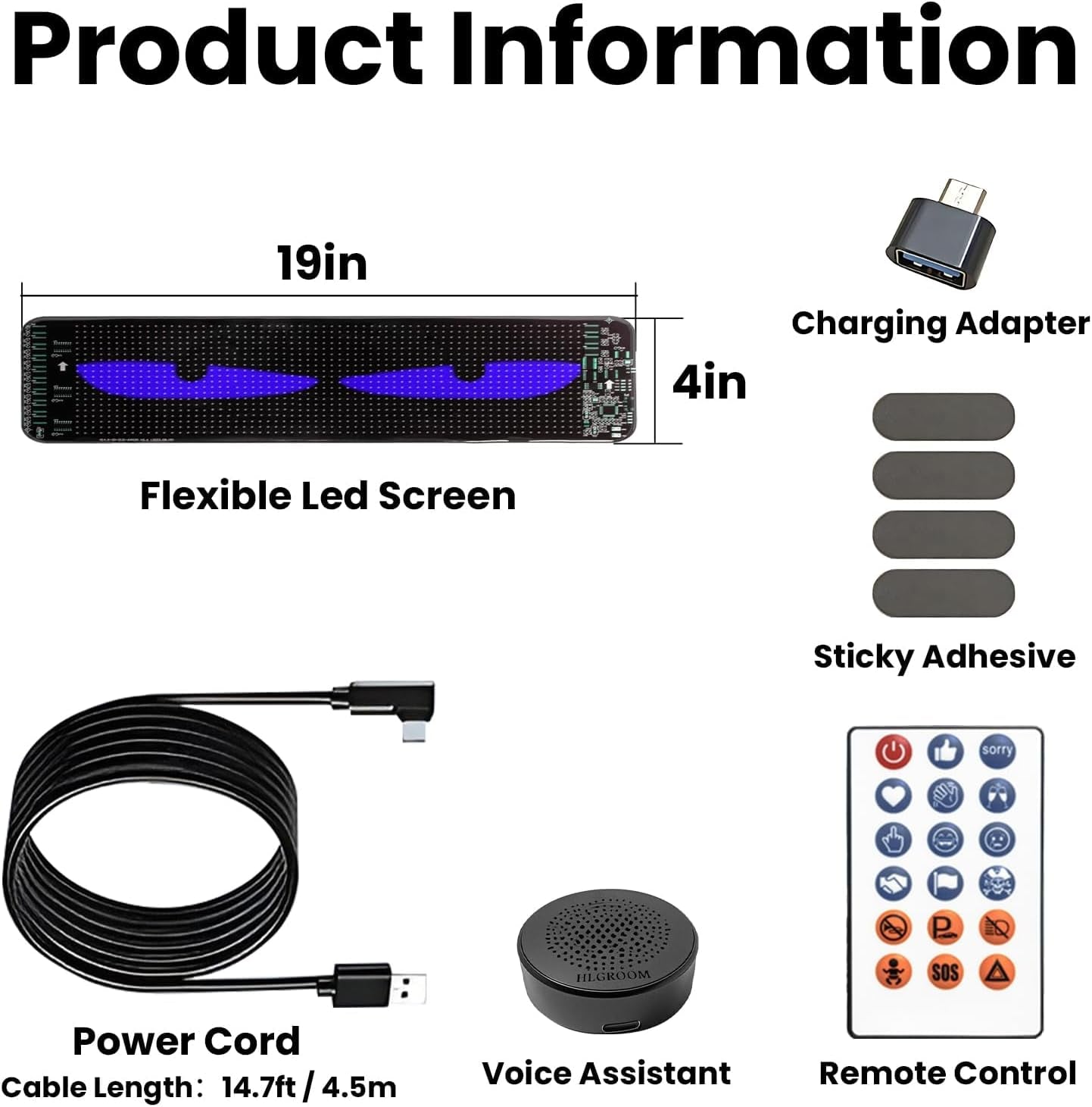 1PCS Devil Eyes LED Sign for Car Windshield, 19''X4'' Programmable Truck Car Eyes Animated LED Matrix Panel with App & Voice Control for Windows of Cars Trucks