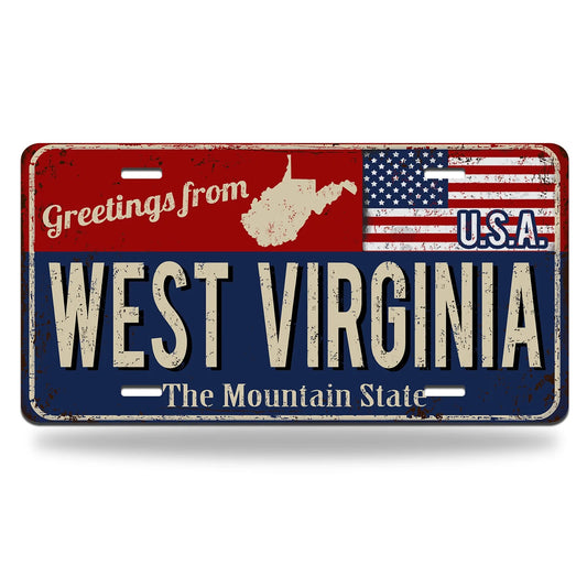 Vintage West Virginia American Flag Metal License Plate - Decorative Aluminum Car Tag Sign